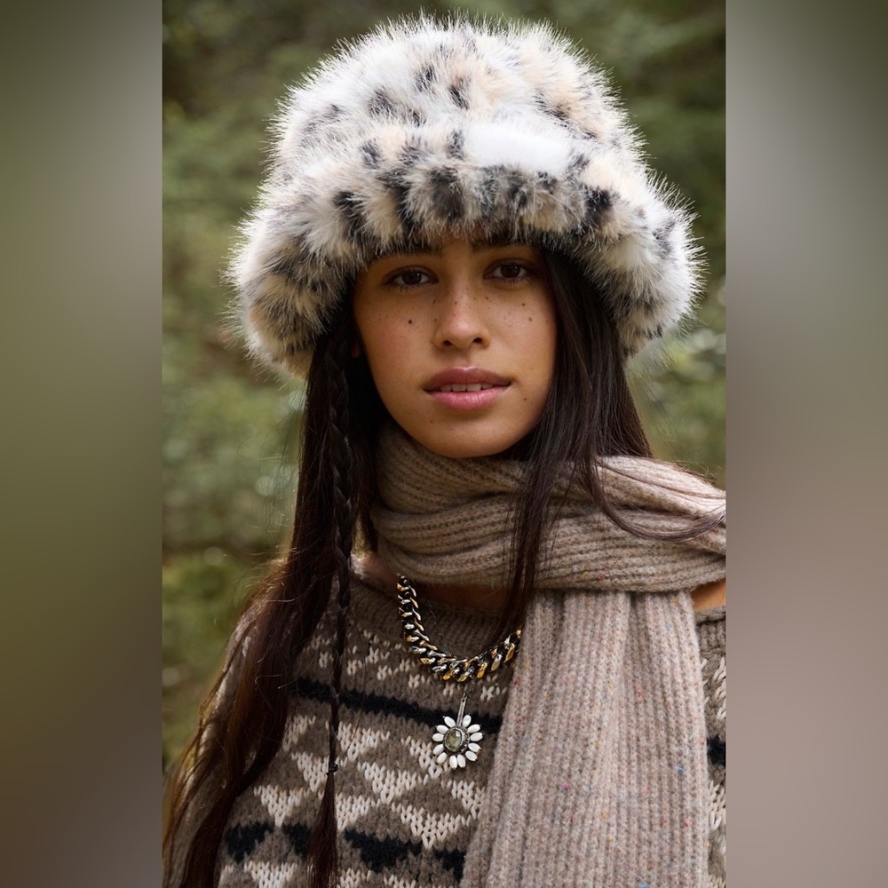 Free People Leopard Faux Fur Hat